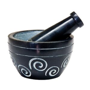 Celtic Spiral Black Stone Soapstone Mortar & Pestle